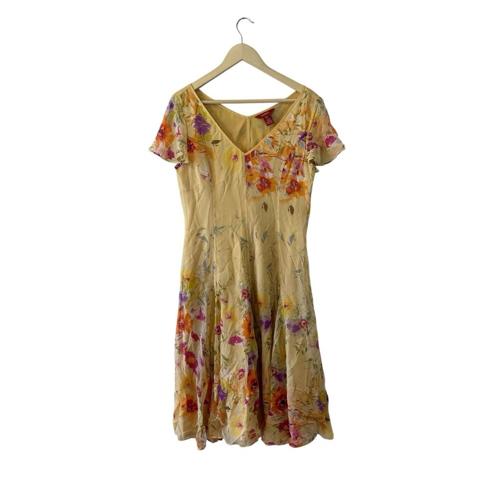 Sundance 10 Silk Dress Floral Summer Floral Flowy Short Sleeve Yellow Womens